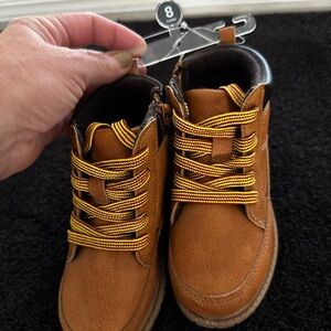 Brown Kids Boots with Yellow Laces